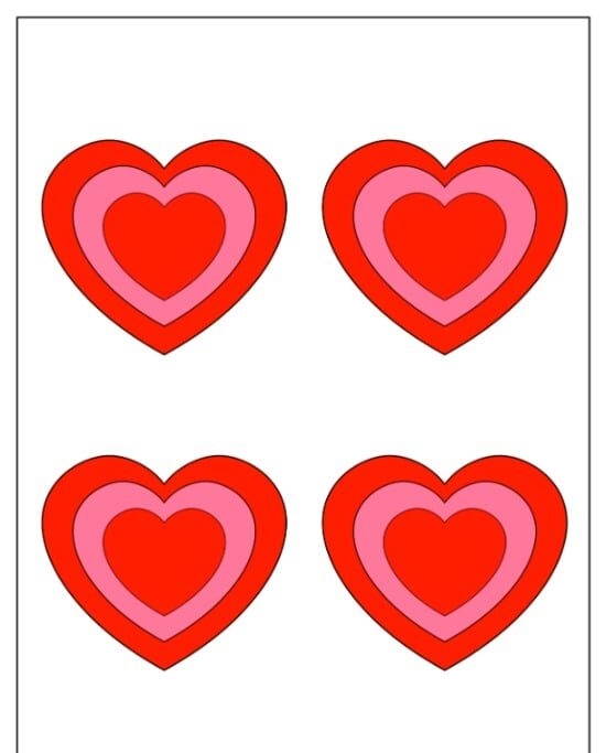Moldes de Coração em Camadas para Imprimir em Vermelho e Rosa