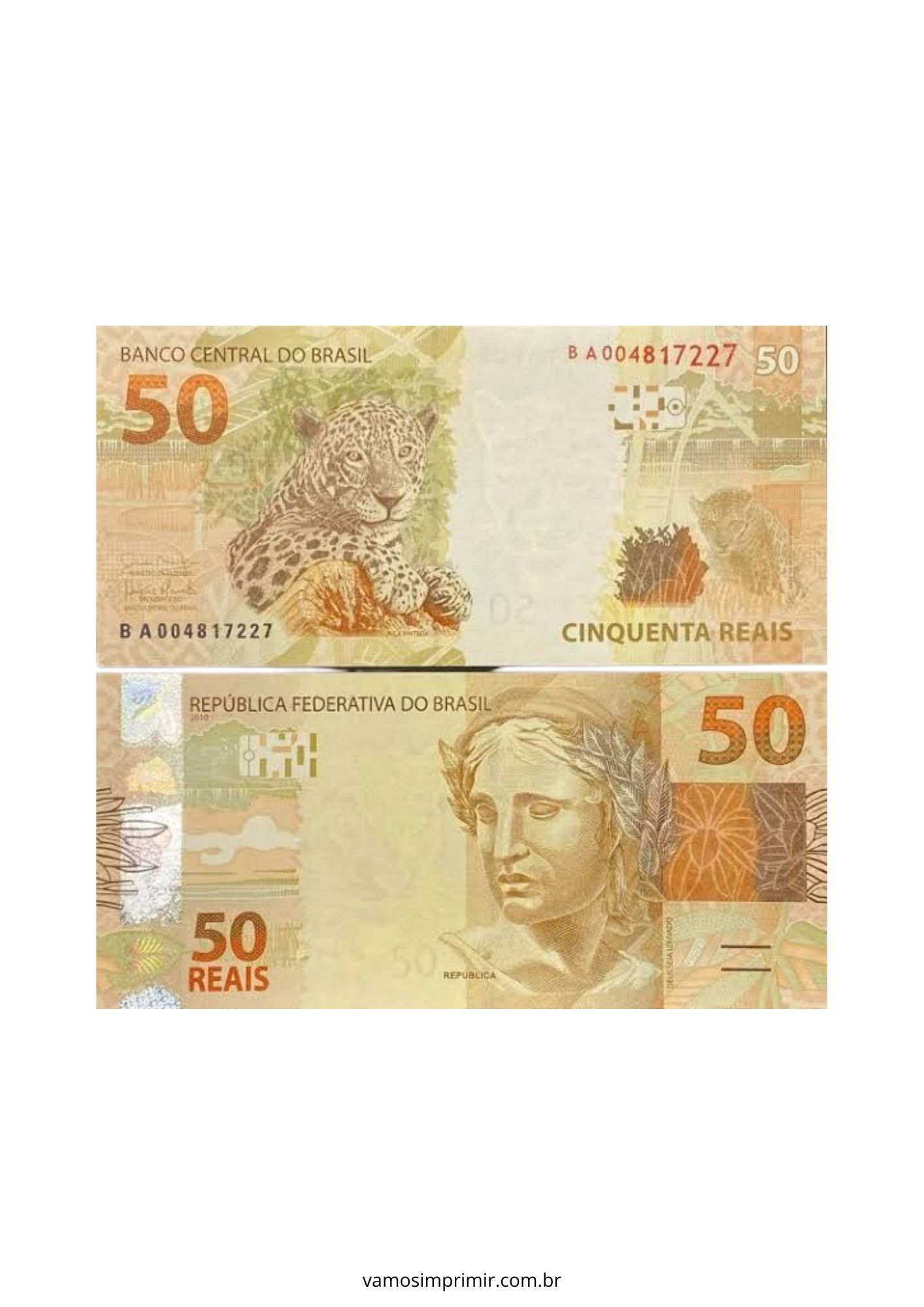 Nota de Dinheiro de Brinquedo de 50 Reais para Imprimir