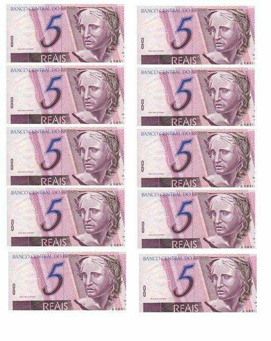 Notas de 5 Reais de Brinquedo para Imprimir e Aprender