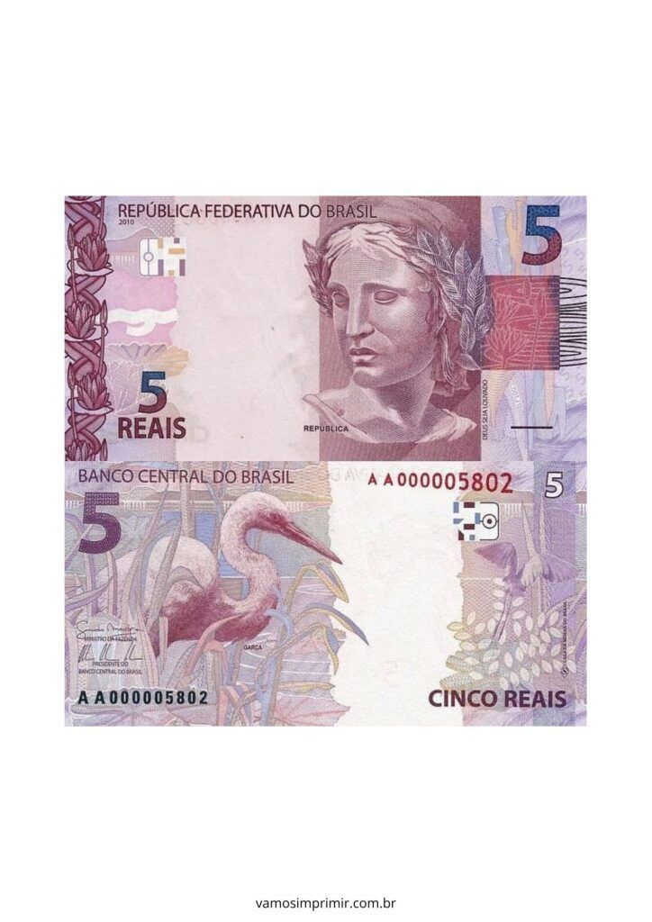 Notas de Dinheiro de Brinquedo de 5 Reais para Imprimir