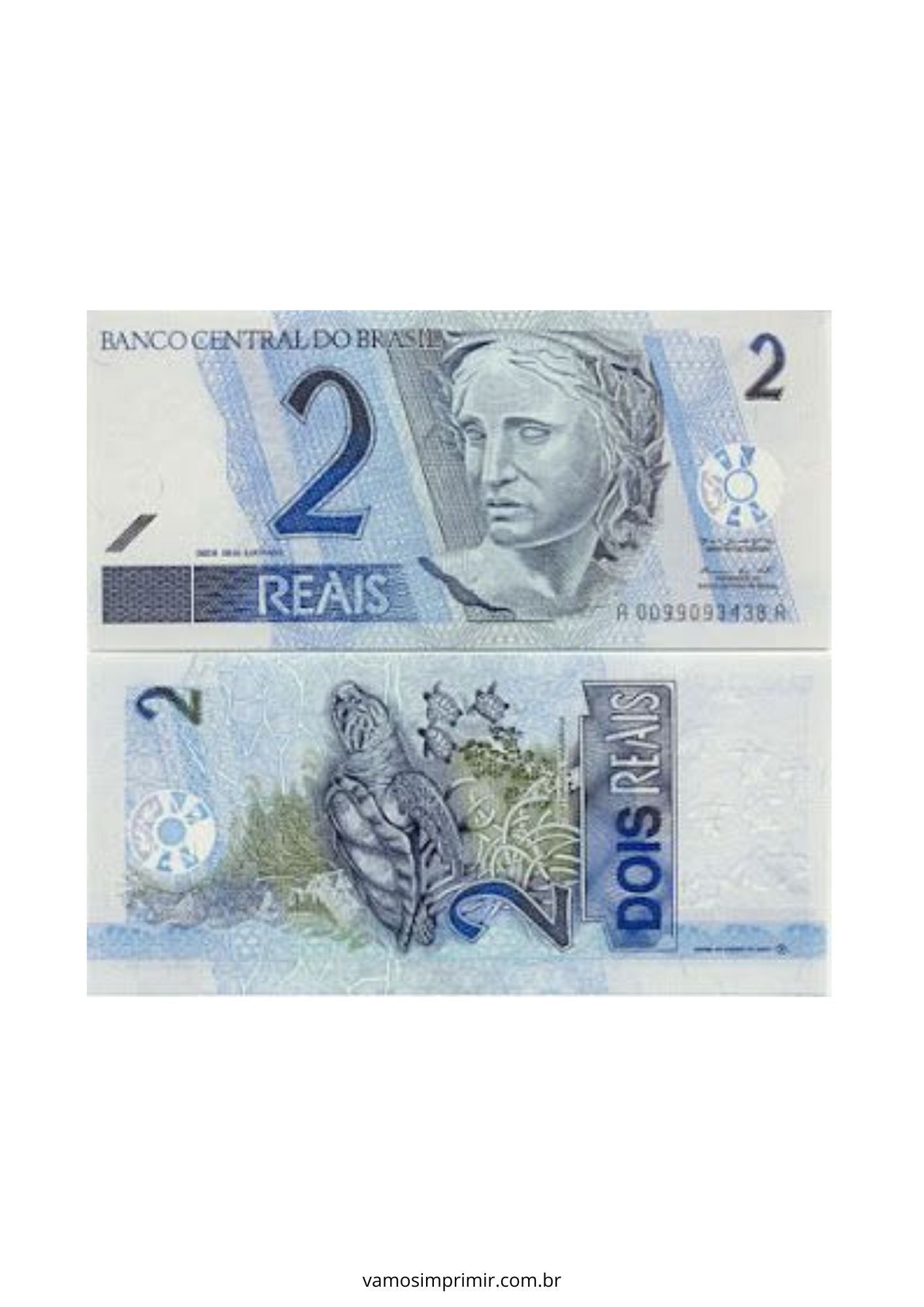 Notas de Dinheiro de Brinquedo de Dois Reais para Imprimir