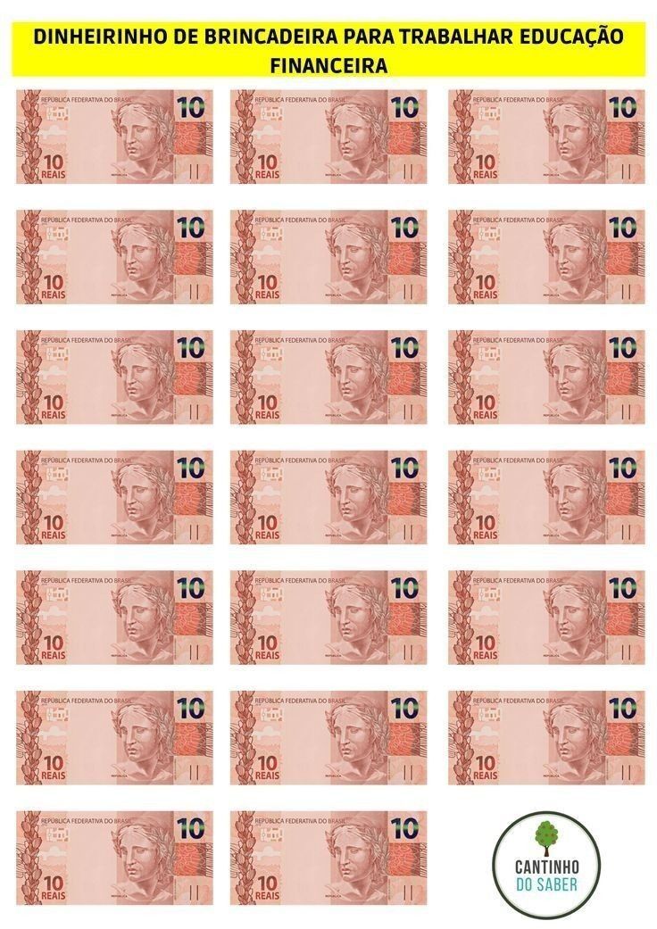 Notas de Dinheiro de Brinquedo para Educação Financeira