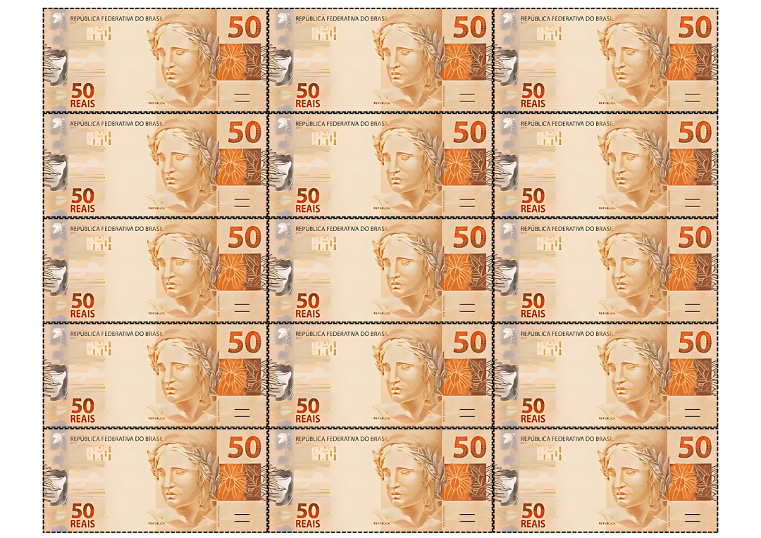 Notas de Dinheiro de Brinquedo para Imprimir 50 Reais