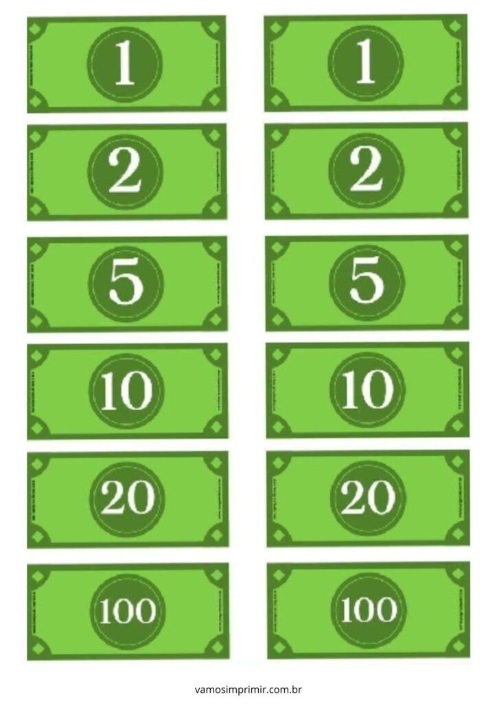 Notas de Dinheiro de Brinquedo para Imprimir e Brincar
