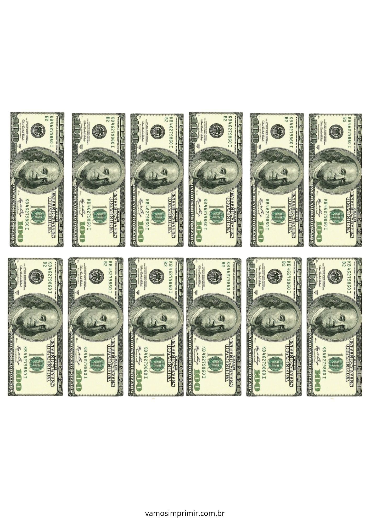 Notas de Dinheiro de Brinquedo para Imprimir e Usar