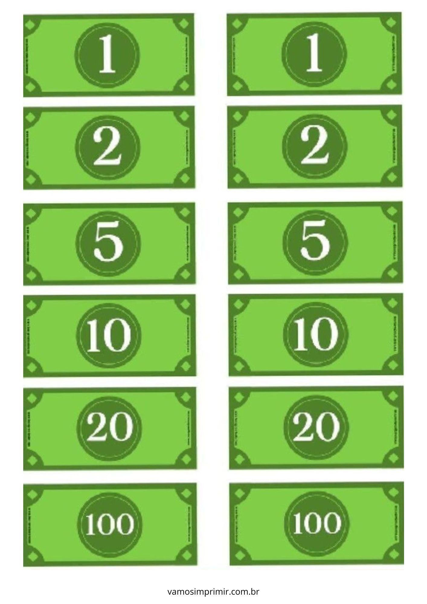 Notas de Dinheiro de Brinquedo para Imprimir