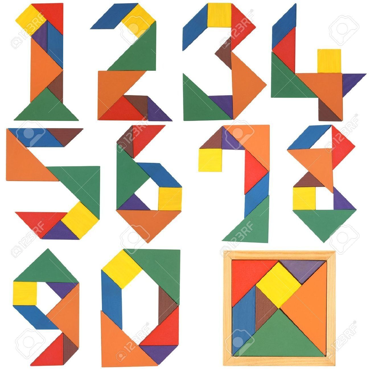 Números em Tangram para imprimir e colorir