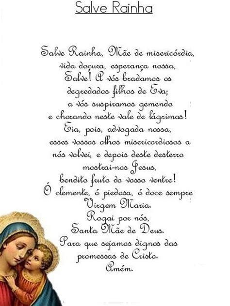 Oração Salve Rainha Completa para imprimir com Ilustração de Nossa Senhora