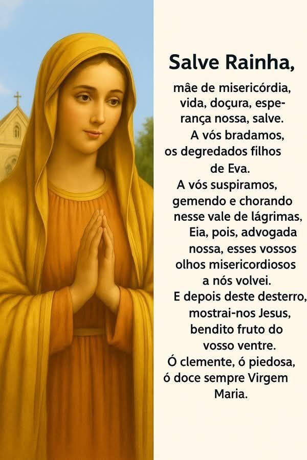 Oração Salve Rainha Completa para imprimir com ilustração religiosa