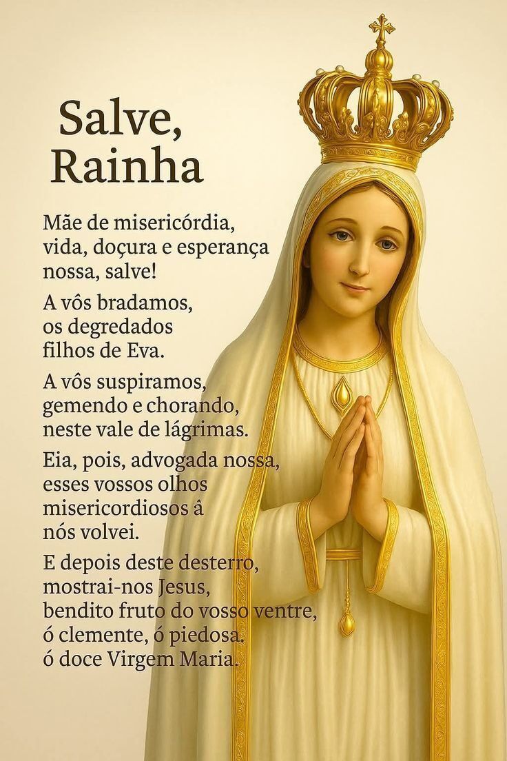 Oração Salve Rainha Completa para imprimir com Nossa Senhora em oração