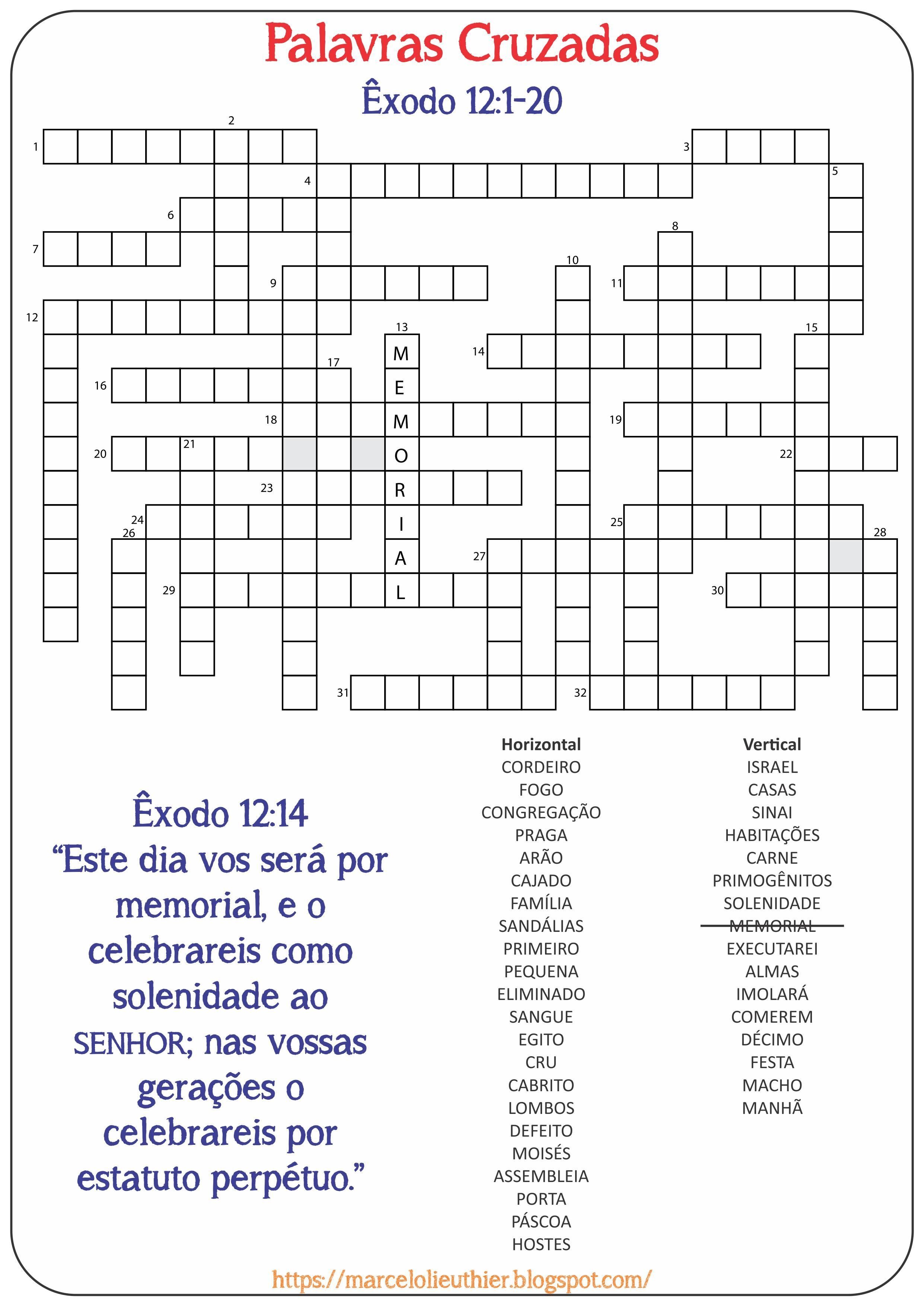 Palavras Cruzadas Bíblicas do Êxodo para Imprimir