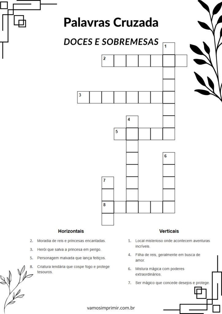 Palavras Cruzadas de Doces e Sobremesas para Imprimir