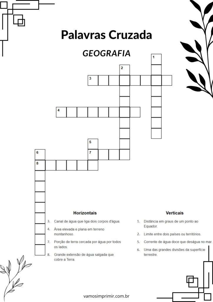 Palavras Cruzadas de Geografia para Imprimir e Desafiar a Mente