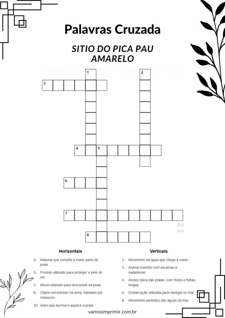 Palavras Cruzadas do Sítio do Pica Pau Amarelo para Imprimir