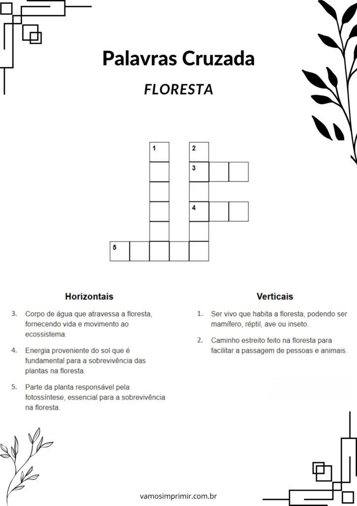 Palavras Cruzadas Floresta para Imprimir e Divertir