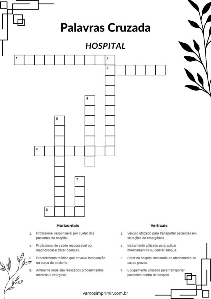 Palavras Cruzadas Hospital para Imprimir e Divertir