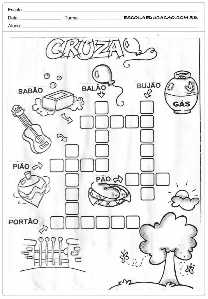 Palavras Cruzadas Infantis para Imprimir com Ilustrações