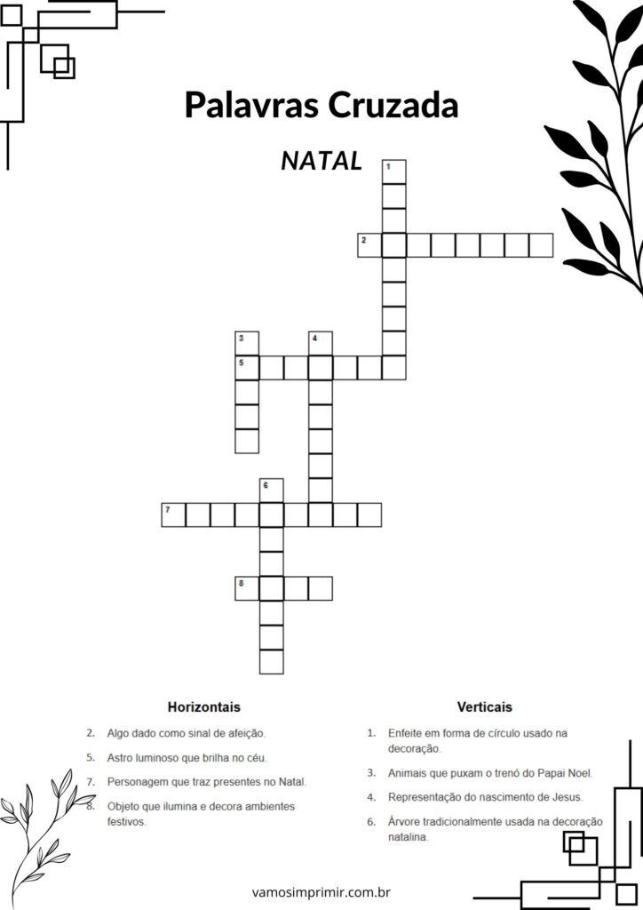 Palavras Cruzadas Natal para Imprimir - Diversão Festiva