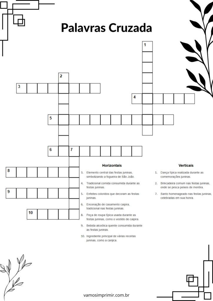 Palavras Cruzadas para Imprimir com Elementos Decorativos