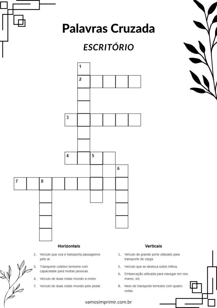 Palavras Cruzadas para Imprimir - Escritório Divertido