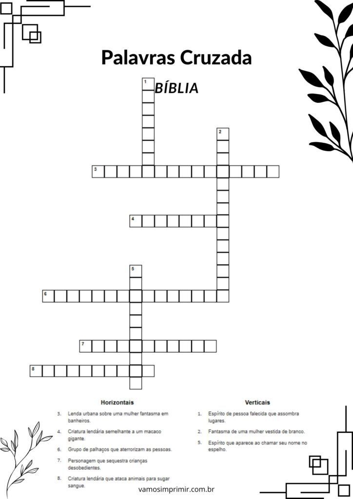 Palavras Cruzadas sobre a Bíblia para Imprimir e Resolver