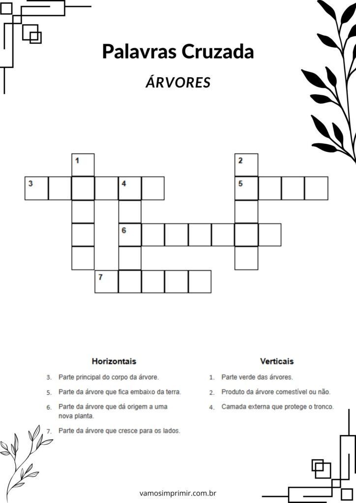 Palavras Cruzadas sobre Árvores para Imprimir e Aprender