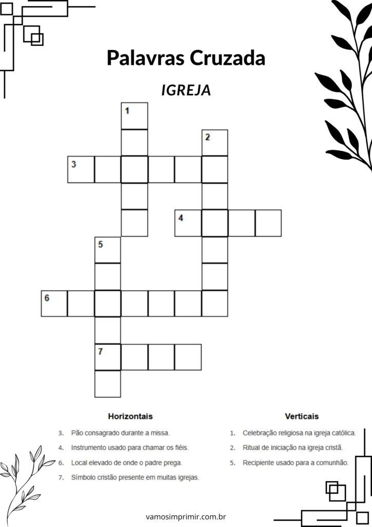Palavras Cruzadas sobre Igreja para Imprimir e Resolver