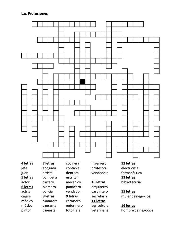 Palavras Cruzadas sobre Profissões para Imprimir