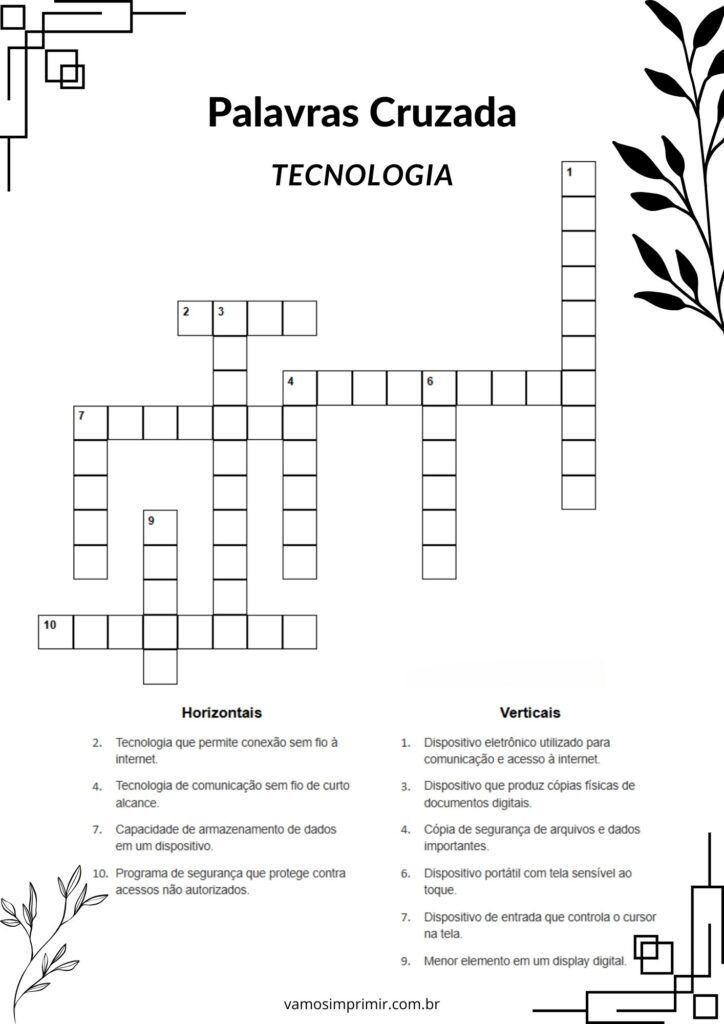 Palavras Cruzadas sobre Tecnologia para Imprimir