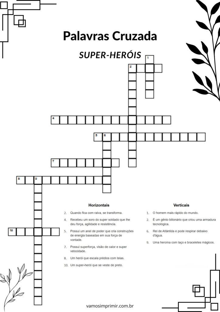 Palavras Cruzadas Super-Heróis para Imprimir