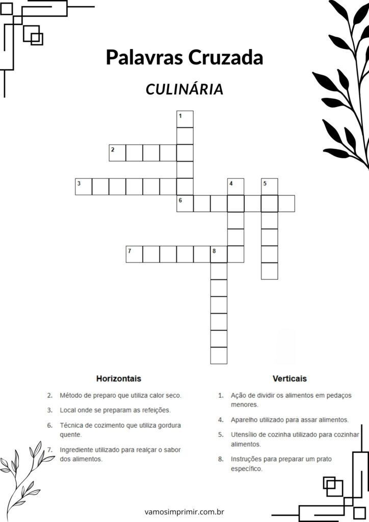 Palavras Cruzadas Temáticas de Culinária para Imprimir
