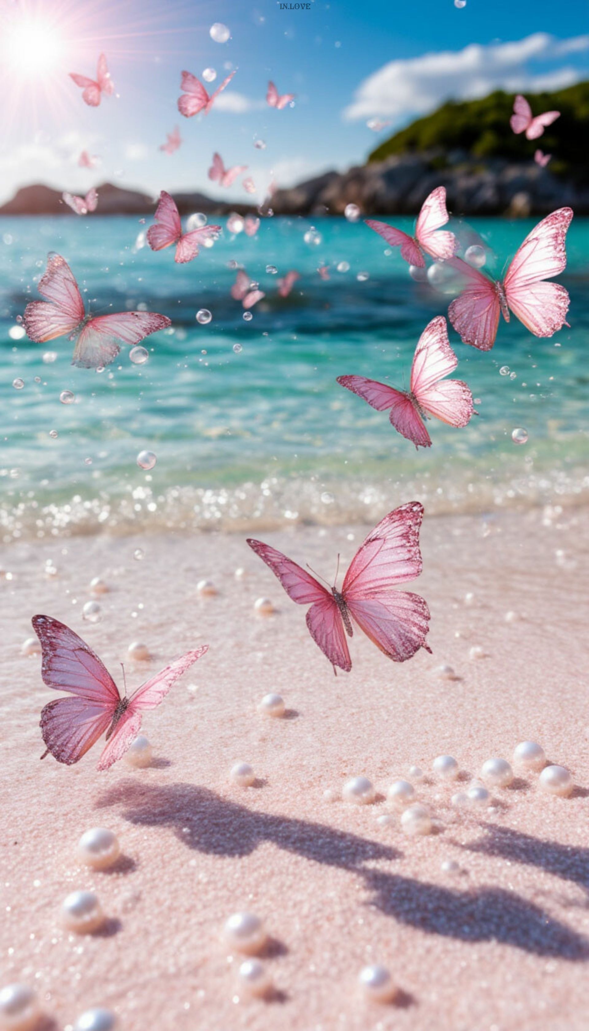 Papel de Parede para Celular Bonito com Praia e Borboletas