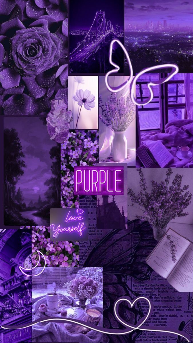 Papel de Parede Roxo Feminino com Borboleta e Flores