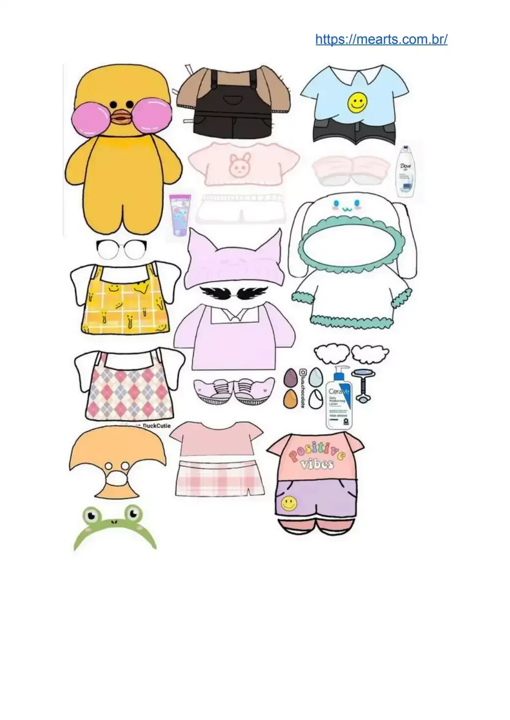 Paper Duck para Imprimir com Roupas e Acessórios Coloridos