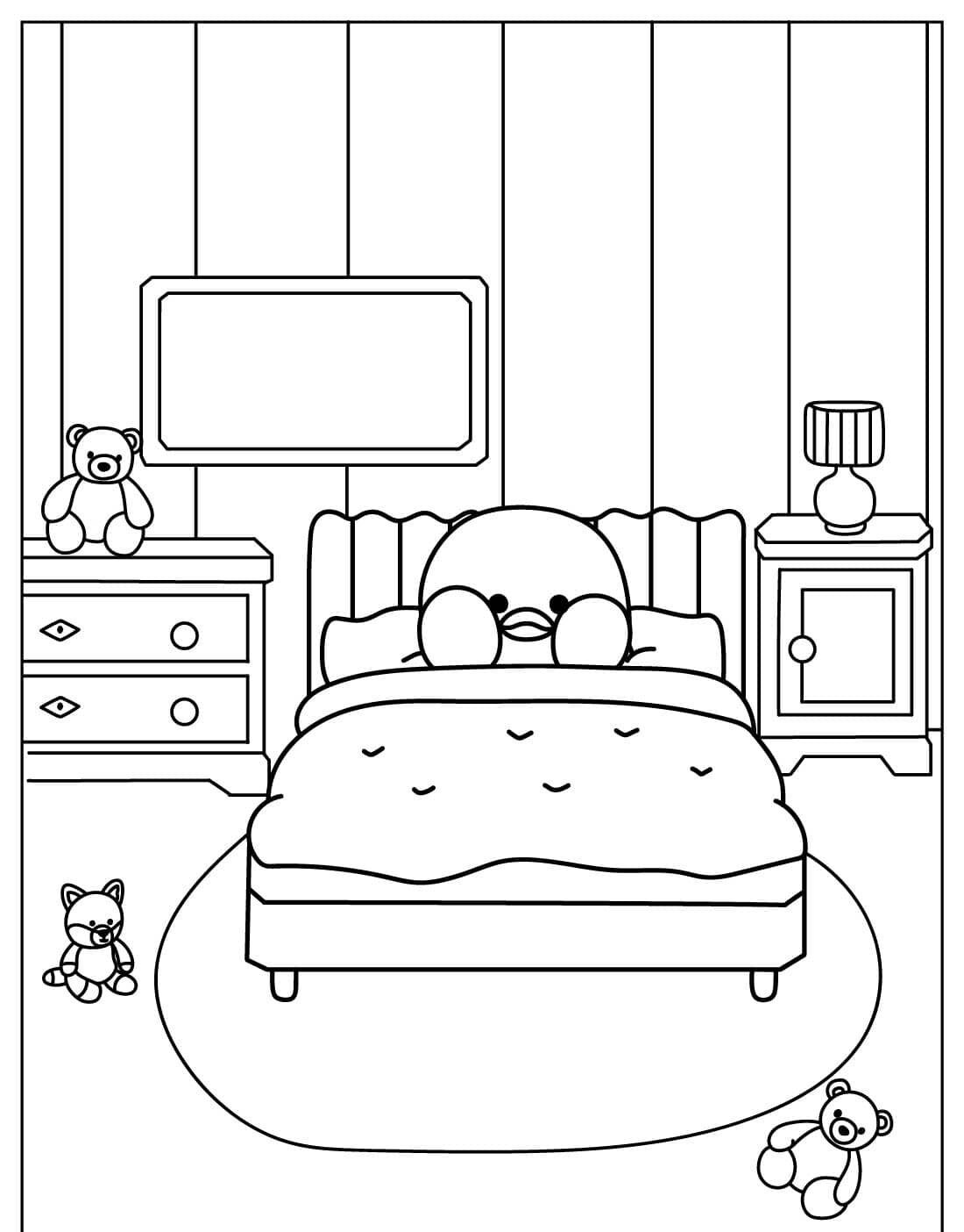 Patinho de Papel para Imprimir e Colorir em Quarto Fofo