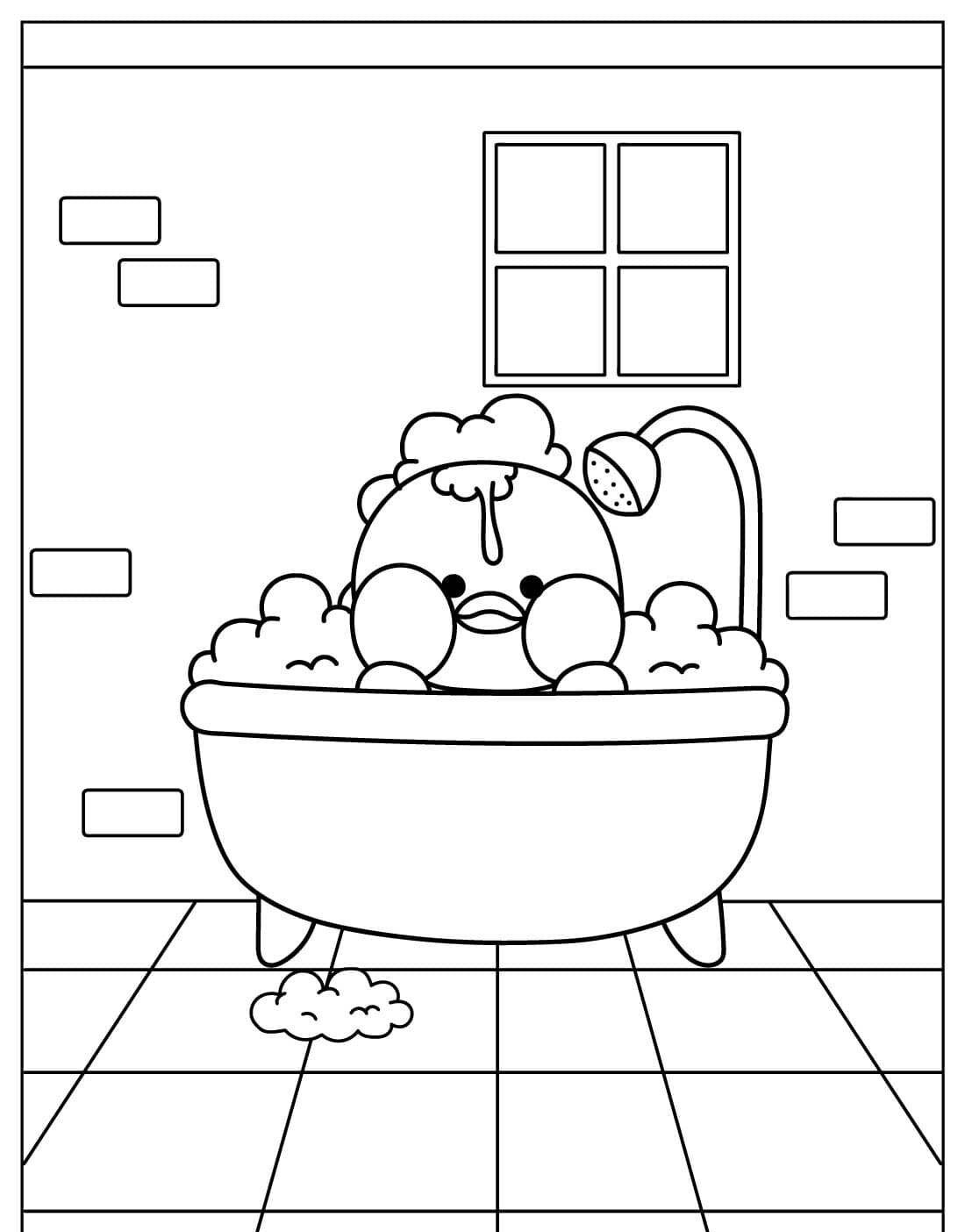 Patinho em Banheira para Imprimir e Colorir