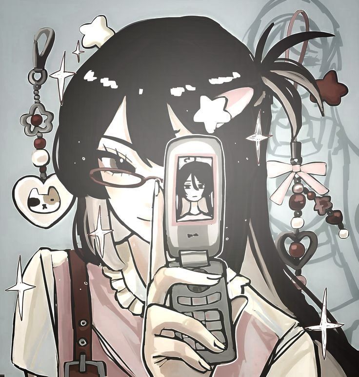 Personagem de Anime com Celular Flip para Perfil