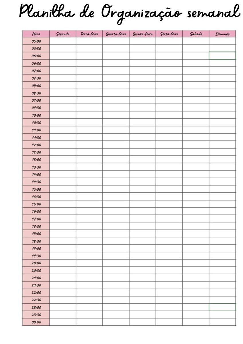 Planilha de Organização Semanal Impressa para Eficiência Pessoal