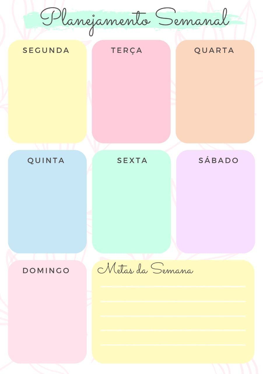 Planner Semanal Colorido para Imprimir com Anotações