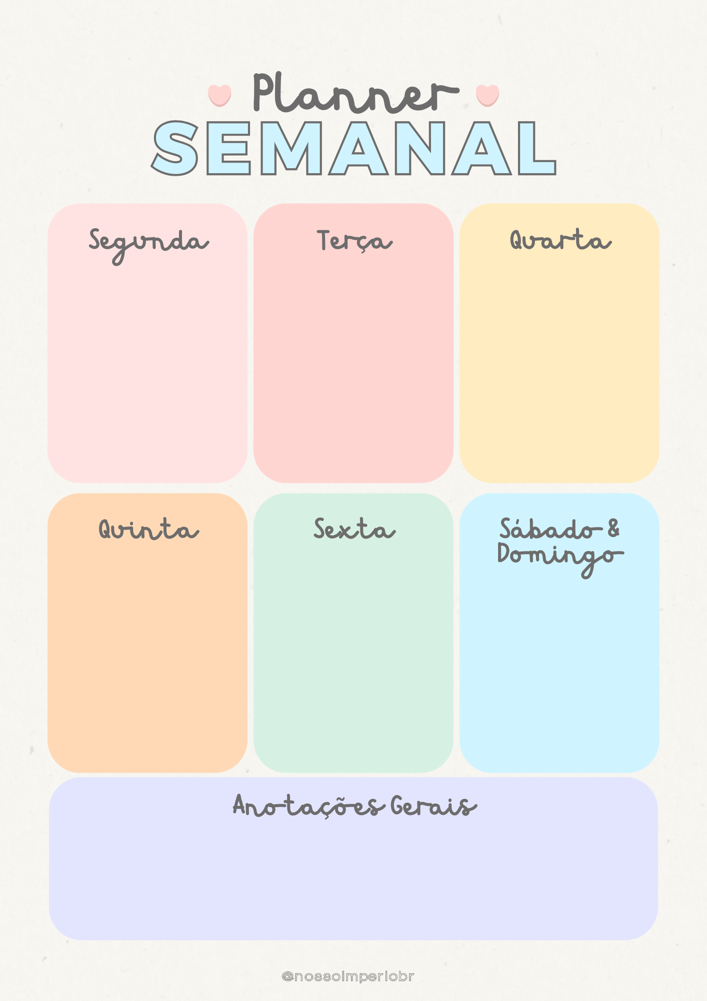 Planner Semanal Colorido para Imprimir e Organizar