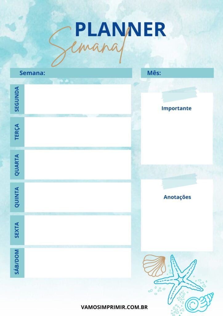 Planner Semanal Náutico para Imprimir e Organizar sua Semana