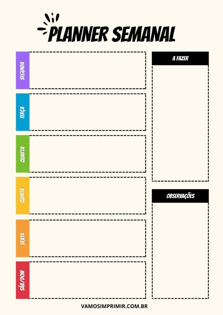 Planner Semanal para imprimir bem organizado e colorido