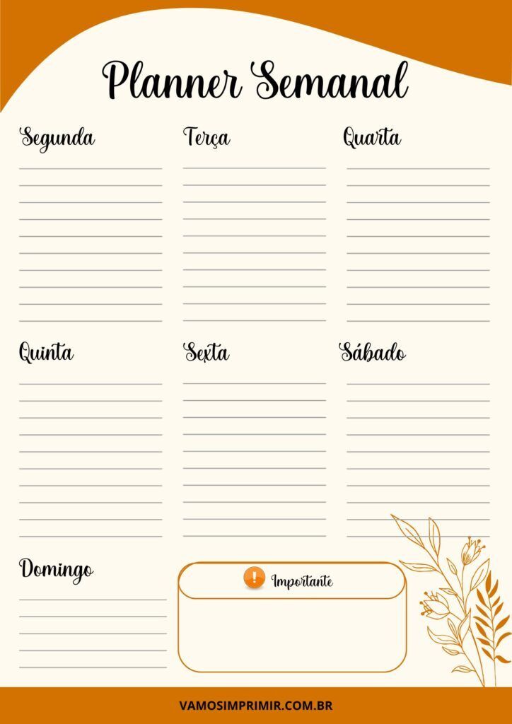 Planner Semanal para imprimir bem organizado e prático