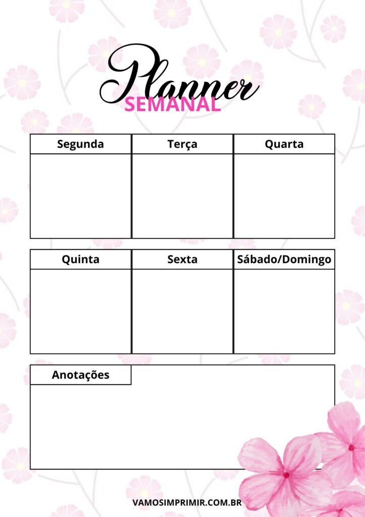 Planner Semanal para imprimir com anotações organizadas