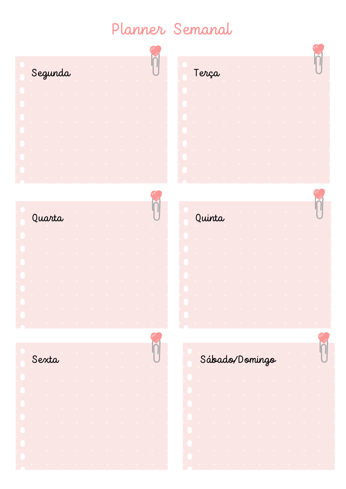 Planner Semanal para imprimir com anotações organizadas