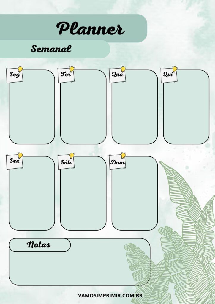 Planner Semanal para imprimir com design verde-claro