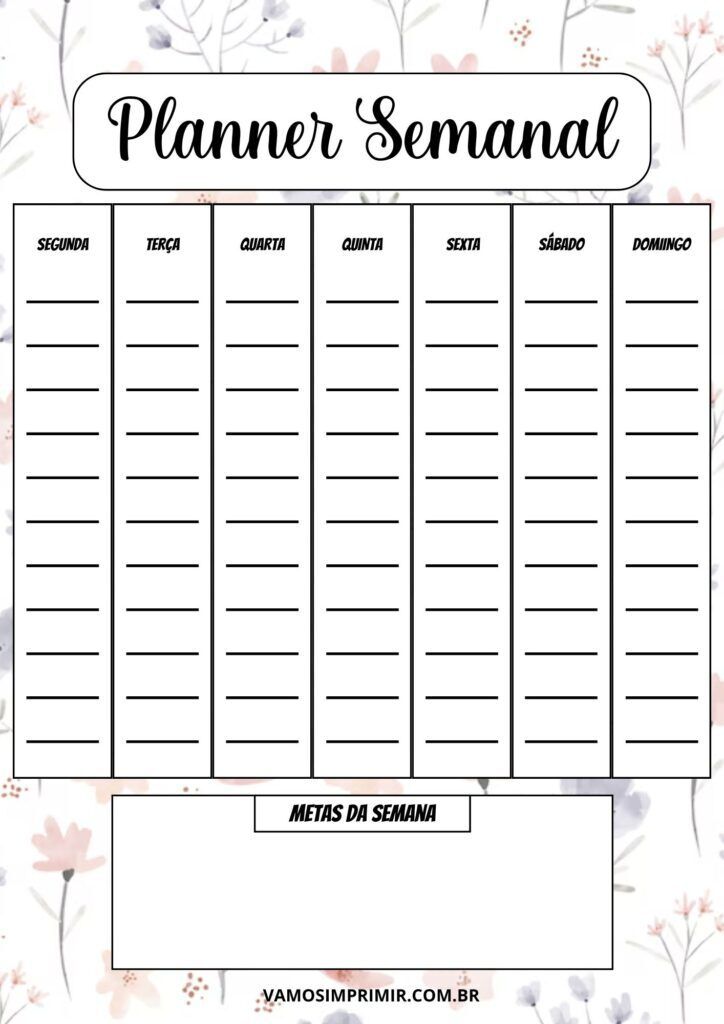 Planner Semanal para imprimir com espaço para anotações