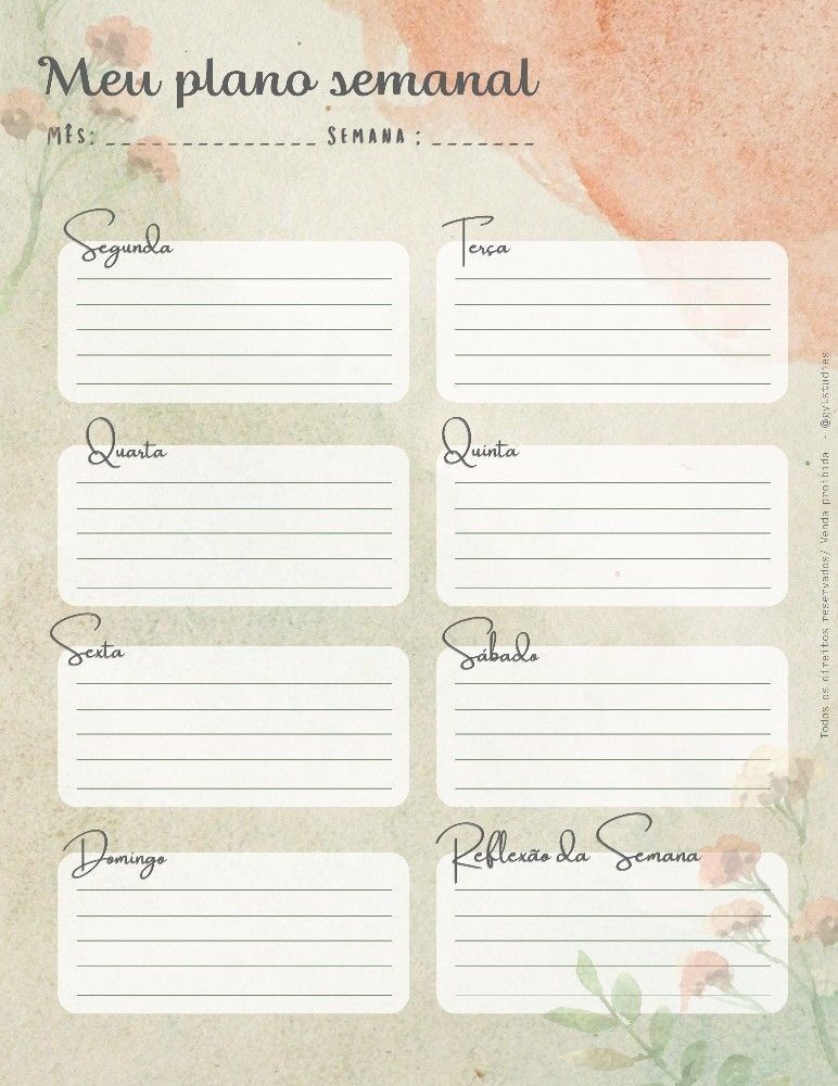 Planner Semanal para imprimir com espaço para reflexões