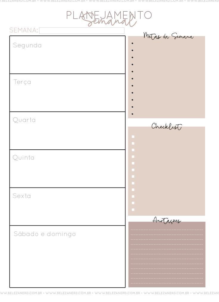 Planner Semanal para imprimir com organização e metas
