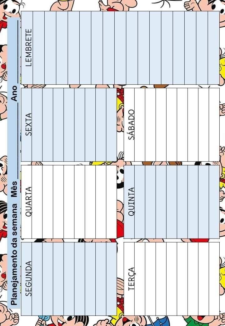 Planner Semanal para imprimir com personagens divertidos